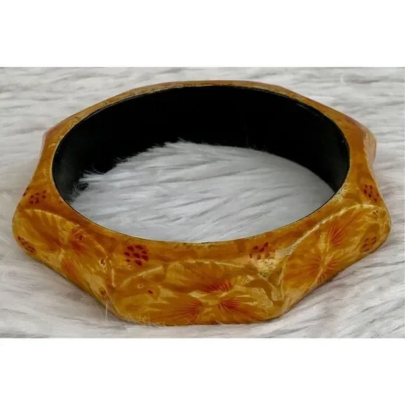 Vintage 5 PC Set Wooden Hand Painted Boho Bangles From India - Picture 7 of 13